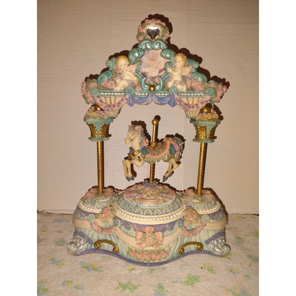 Vintage Music Box 11" Porcelain Carousel Horse "The Carousel Waltz"